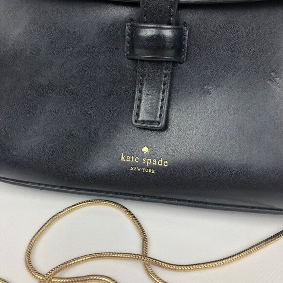 Kate Spade Riverside Street Black Leather Gold Chain Crossbody Bag Purse Handbag - Picture 2 of 7